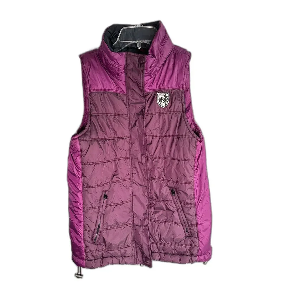 American Eagle Womens Vest Puffer Quilted Full Zip Snaps Lined Pockets Purple M